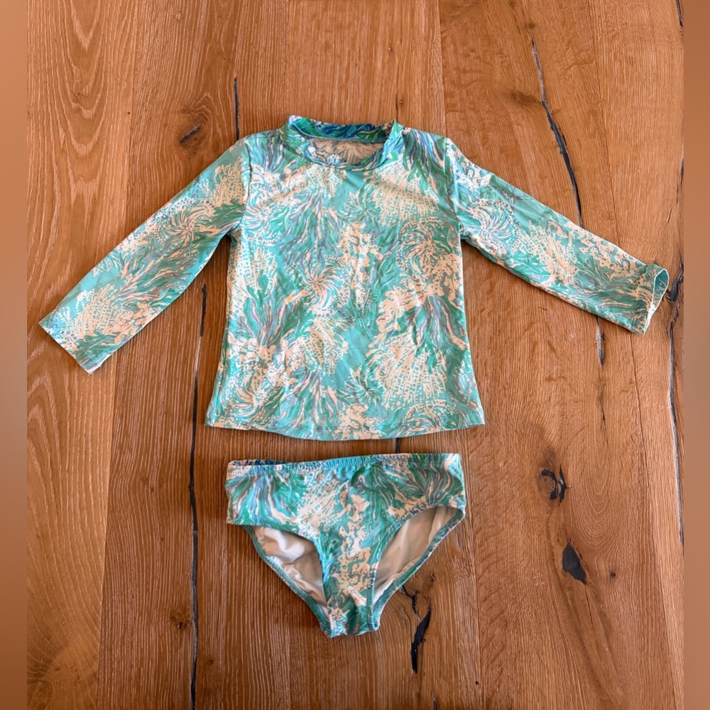 Lilly Pulitzer Kids Swim Rashguard - Green and White size 5